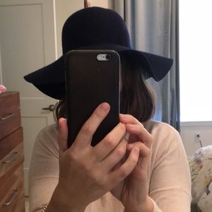 J Crew Navy Floppy Wool Hat